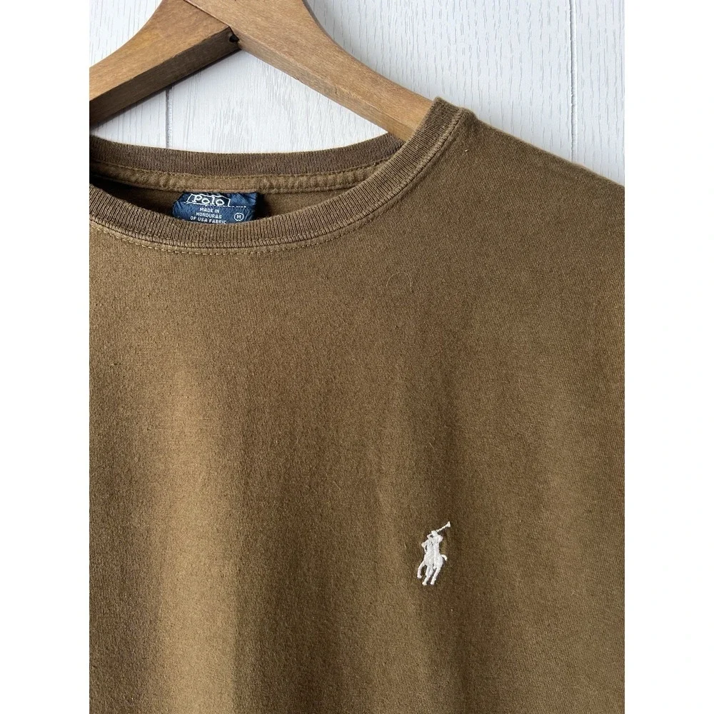 VTG Polo Ralph Lauren T-Shirt Army Green Brown Oversized Medium Cotton Pony